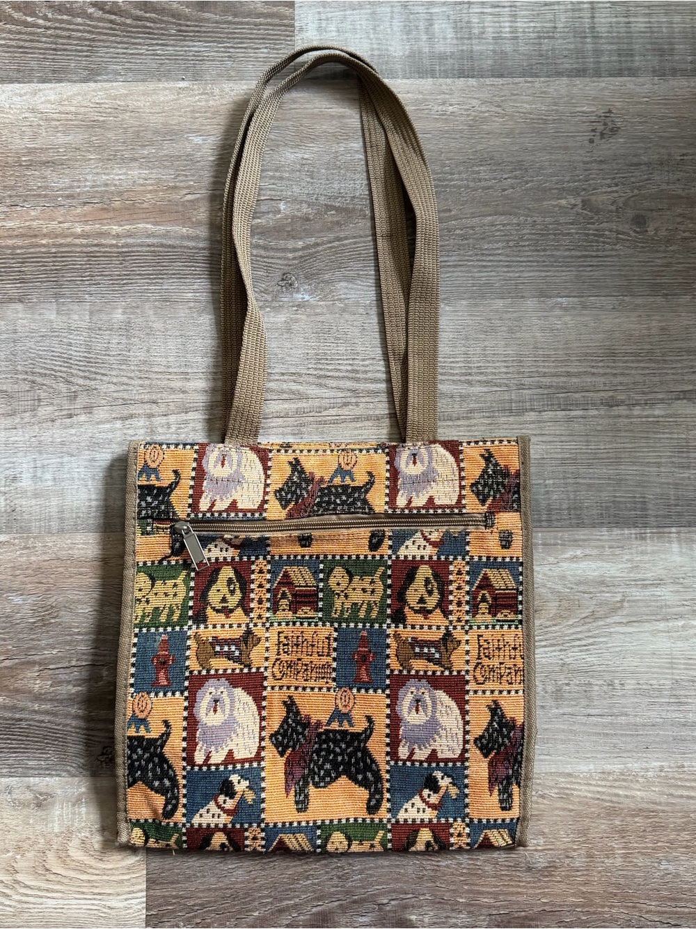 Vintage 1990s Faithful Companion Dog Tapestry Tote Bag with Coin Purse